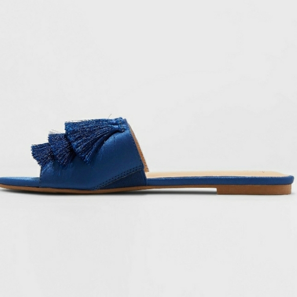 Satin Fringe Slide Sandals - Picture 2 of 2